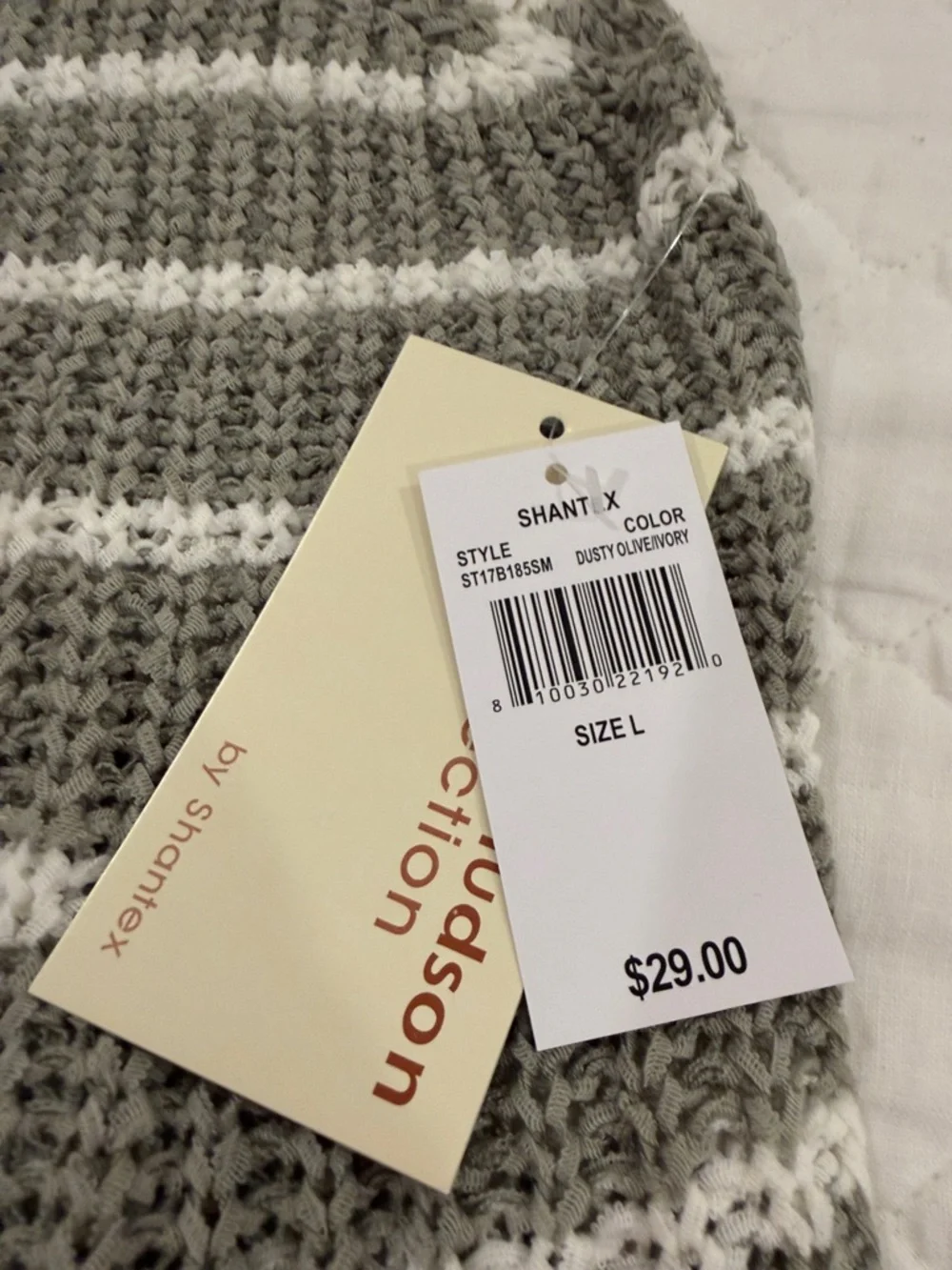SHAN Dusty Olive and Ivory Striped Knit Tank Top - Picture 2 of 3